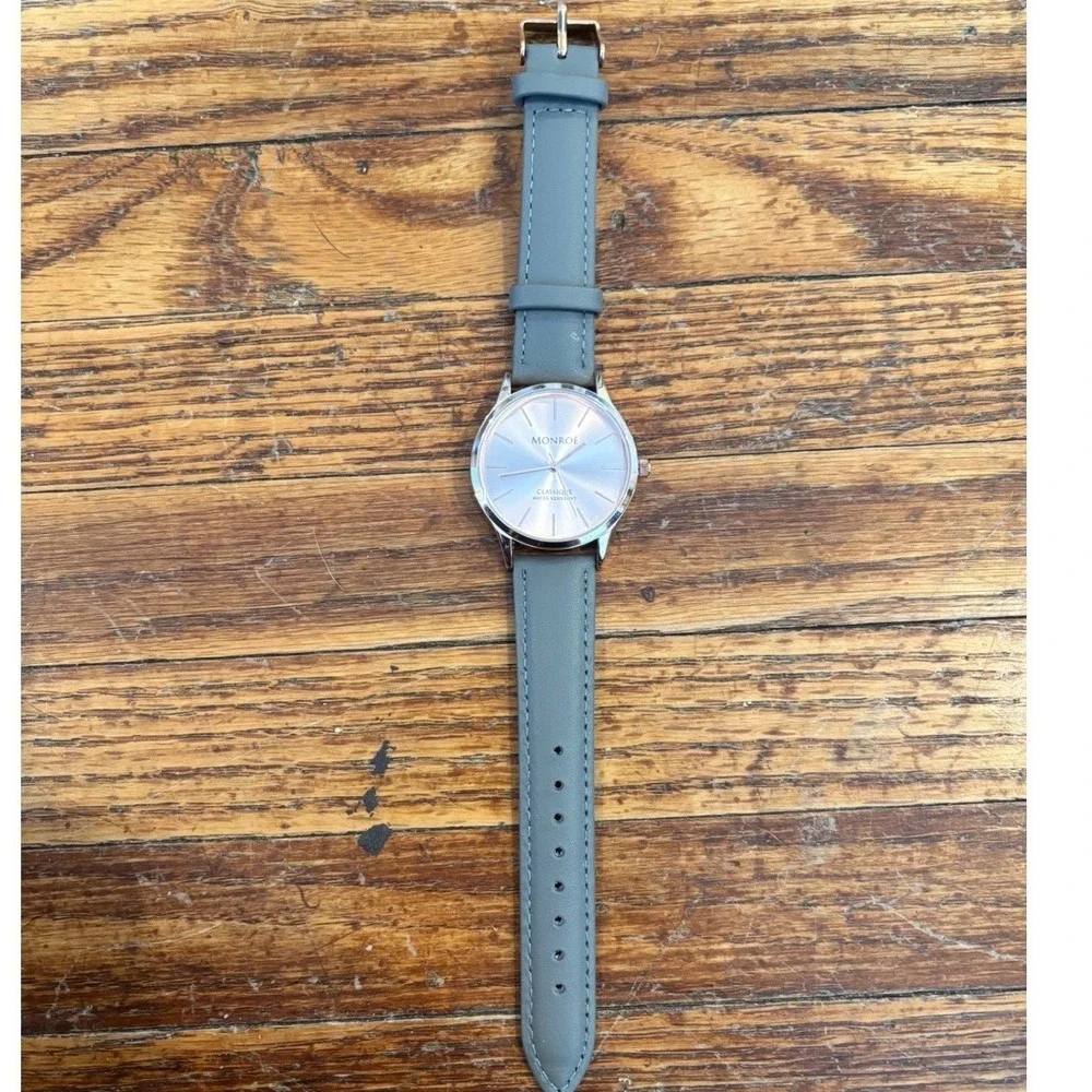 Monroe Classique Sunburst‎ Solerose Rose Gold Watch Grey Leather Water Resistan